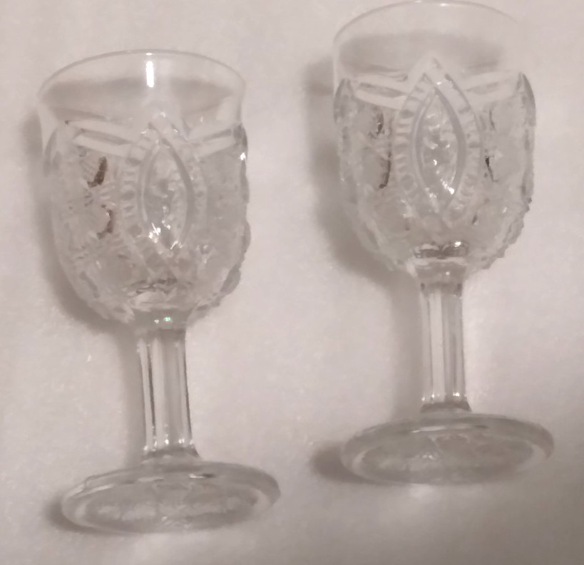 EAPG Pittsburgh Daisy Cane & Button Clear Glass Goblet stemware (Set of 2)