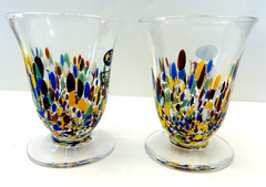 MURANO Italy White Crystal Cocktail Tumbler Wine Goblet Confetti – Set Of 2