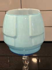 Art Deco Blue Opaline Murano Style Twisted Stem Glass Goblet MCM Hand Blown 8in