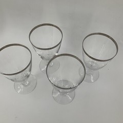 FOSTORIA CRYSTAL STEMWARE WEDDING RING SILVER RIM Ice Tea Goblets Set of 4 EUC