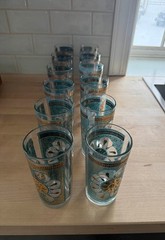 Set (12) Used Continental Can Company 22k Gold Glass Tumblers Mid Century Floral