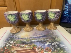 Fitz & Floyd Grapes Goblets Set of 4 Vintage 1989 Hand Painted Wine Cups Retired