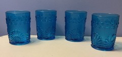 Lot of 4 Vintage EAPG Blue Shell & Jewel Tumblers Glasses 3.75” Westmoreland
