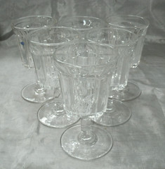 Antique Adams & Co 75s Square Cut Set of 6~6-3/8″ Water Goblet Fern Glasses EAPG