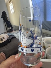 Vintage 1980s Country Geese Tall Drinking Glass Blue Bows Hearts Replacement