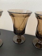 Fostoria Jamestown Brown Swirl 6″ Iced Tea-Water Glasses-Goblets Set Of 4