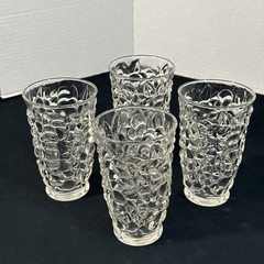 4 Vintage Crystal Cut Glass Juice Tumblers Grape design 8oz MCM 1950’s Sparkling