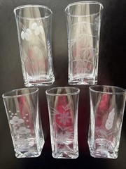 Set 5 Otsuka Glasses Japan VTG Etched Clear 4 3/4” Beer Sake