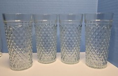Set of 4 Vintage Anchor Hocking Quilted Diamond Point Tumblers Glasses 12 oz