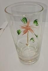 Vintage Handpainted Floral Beverage Drinking Tumbler Glass 5 1/2″ Tall