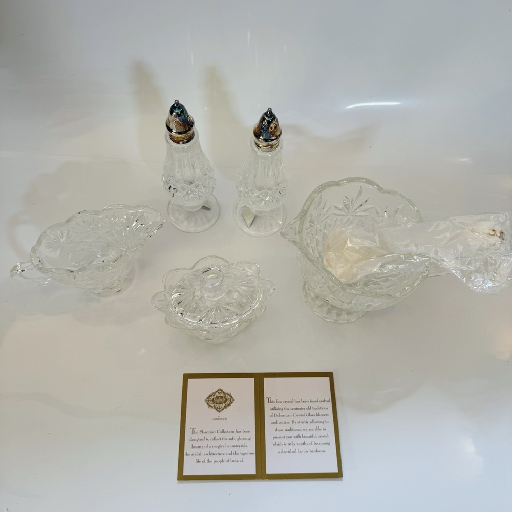 Godinger Shannon Crystal 7 Piece Starter Set Gravy Salt Pepper Creamer Sugar