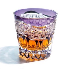 Kiriko Glass Hand Cut To Clear Whiskey Beer Water Crystal Glasses Purple 12oz