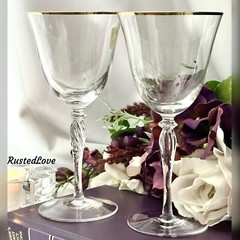 Sasaki Wine Glasses Renaissance Gold Rim Vintage 7 1/8″ Clear Barware Glasses *