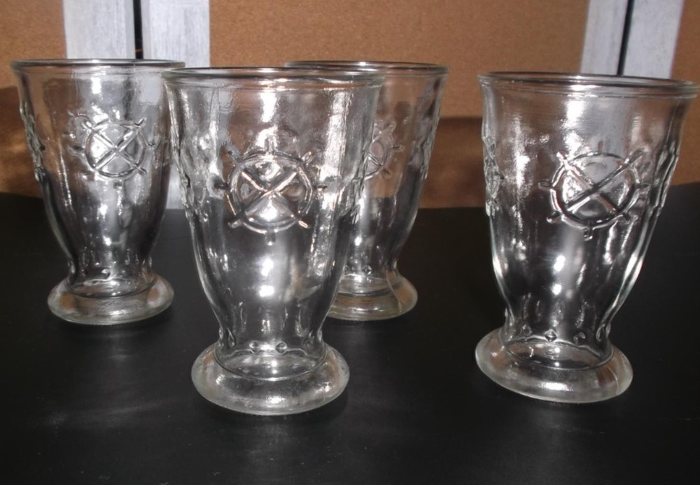 Vintage 50s Sau Sea Shrimp Cocktail Nautical Glasses Juice Seafood MCM Set of 4