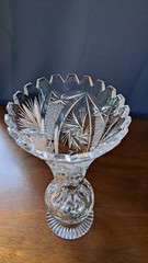 American Brilliant Style Whirling Star Pedestal Lead Crystal Vase Pinwheel Bud