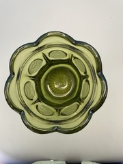 Vintage Fostoria Olive Green Coin Glass Candy Dish w/ Scalloped Rim
