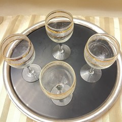 Culver Icicle Set of 4 Wine Glasses 6 oz MCM Clear Glass 22K Gold Trim