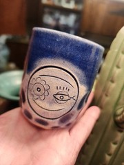 Studio Art Pottery Cup Blue Glazed Signed D. Snider Drinking Cup Trinket Holder
