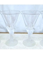 2 Wings Clear By Sasaki Wine Glass Frosted Dove Bird Hand Blown No Chips