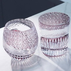 2PCS Whiskey Crystal Glasses Set Hand Cut To Purple Edo Kiriko Drinking 10oz