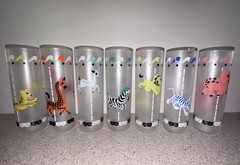 Vtg Libbey Animal Carousel Frosted Glasses Set of 7 Circus MCM Merry Go Round
