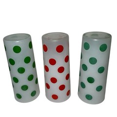 Set Of 3 Anchor Hocking Iced Tea Red & Green Polka Dot Frosted Glass Tumbler MCM