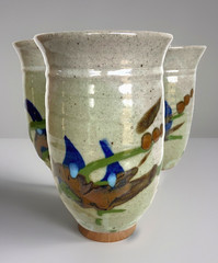 Set of 3 Studio Art Stoneware Pottery Tumblers/Glasses, 5-3/4″ Tall, Signed