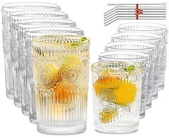 10Pcs Vintage Drinking Glasses – Romantic Highball Glasses & Rocks Glasses,