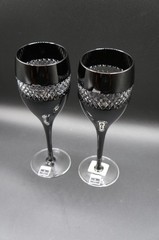 Set of 2 JOHN ROCHA Waterford Crystal Black Cut Red Wine Glasses in Original Box