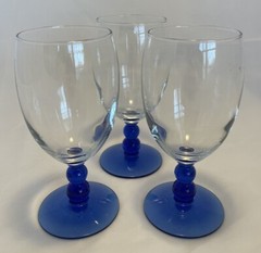 Libbey Metropolis Cobalt Blue Stem Water Glasses Goblets W/Clear Bell Set of 3