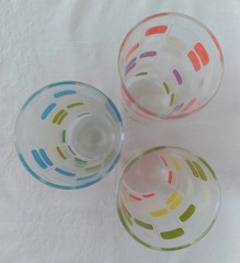 3 Vintage MCM TV Screen Geometric Square Block Tumbler Glassware Atomic Era Grid