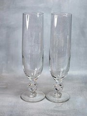 2) Libbey Glass Romance Champagne Flutes 9″ cut glass Heart shaped stem