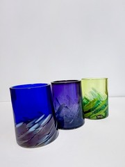 Glass Eye Studio Hand Blown Art Glass Drinking Glasses Set of 3 Made in USA