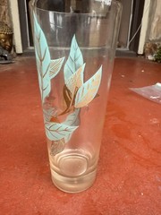 Mid Century blue And Gold Leaf Design Drinking Glasses Highball Barware
