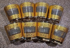 Kashmir Irene Pasonski Rock Wiskey Glasses-Set Of 8-22K Gold MCM Washington-Wow!