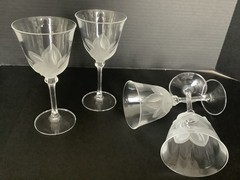 Set of 4 JG Durand Crystal Wine Glasses Etched Florence Design France Vintage