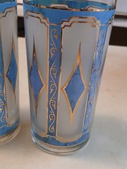 Vintage MCM LIBBEY AQUA BLUE DIAMOND 22K GOLD TRIM COCKTAIL GLASSES TOM COLLINS