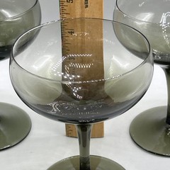 3 Vintage Bryce Blown Glass Ballet Smokey Green (Dusk) Sherbets 4.5” Mid Century