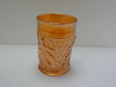 Antique Dugan Marigold Carnival Maple Leaf 8 oz Tumbler Glass