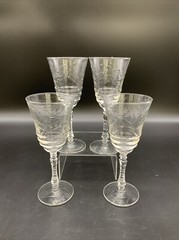 Set of 4 Vintage Clear Etched Crystal Water Goblets – Timeless Elegance