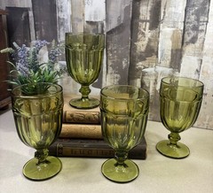 Libbey Vintage Gibralter Iced Tea Glass Goblet Olive Green Set of Four