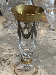 MEDICI FOOTED CHAMPAGNE FLUTE GLASS 24K GOLD NEIMAN MARCUS HORCHOW, 8 OZ 7.75″