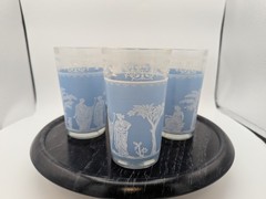 Mid-Century JEANNETTE GLASS Hellenic Blue Greek Wedgwood Jasperware Tumbler
