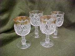 4 GOBLETS EAPG HEART with THUMBPRINT COLUMBIA TARENTUM GLASS CO 1889 1906 BULLS