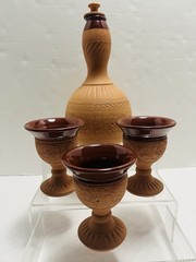 VTG Handmade By Moses~4 Pce Clay Signed Wine Set From The Republic Of Cyprus