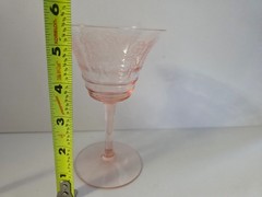 Cambridge Cleo Pink Depression Glass Etched Wine Glasses Set Of 2 Vintage