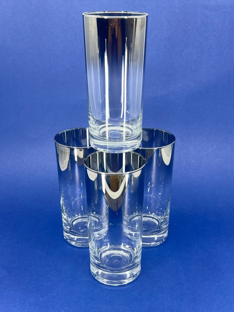 4 Vintage Dorothy Thorpe Silver Fade Octagon Collins Highball Glasses MCM 1960s
