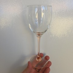 Luminarc France Wine Glass Rose Pink Blush Stem Clear Bowl 7 5/8″