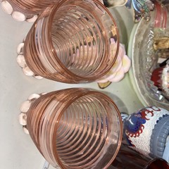 4 Vintage Set ANCHOR HOCKING GLASS CO. MANHATTAN PINK FOOTED BEVERAGE TUMBLERS