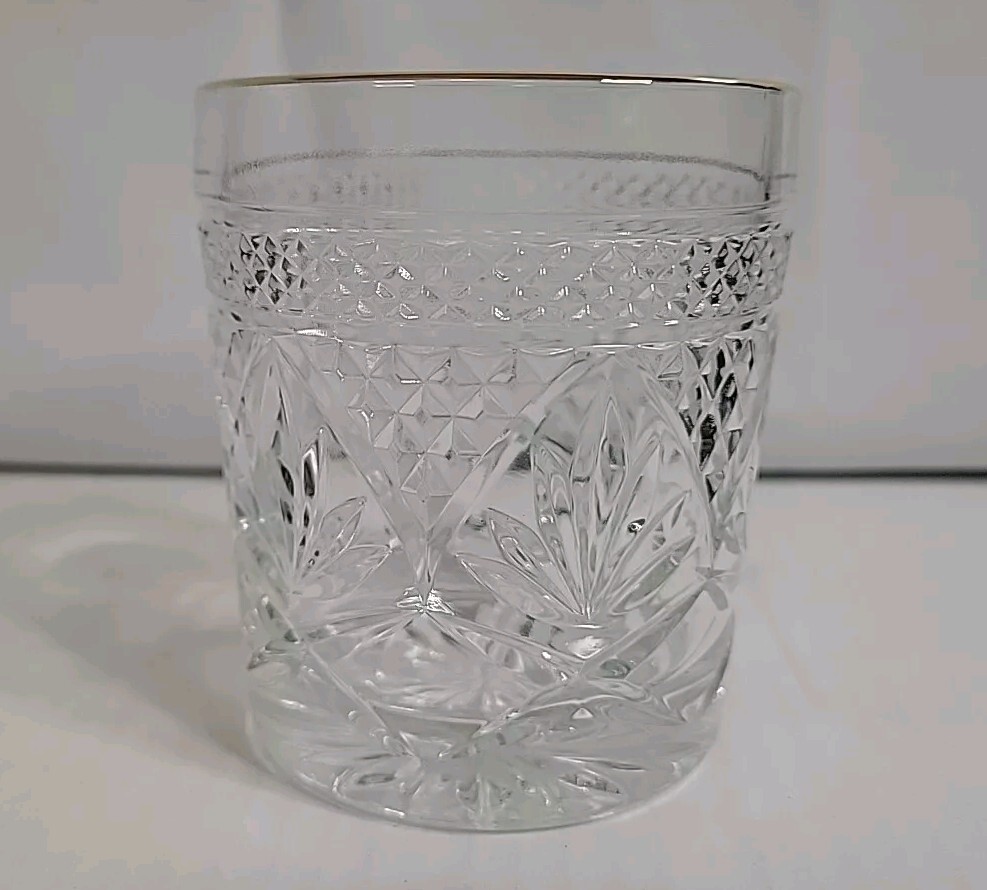 Vintage Antique Design Glass Tumbler W/Gold Trim